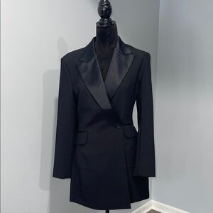 H&M black double-breasted blazer mini dress with satin lapels size Small NEW
